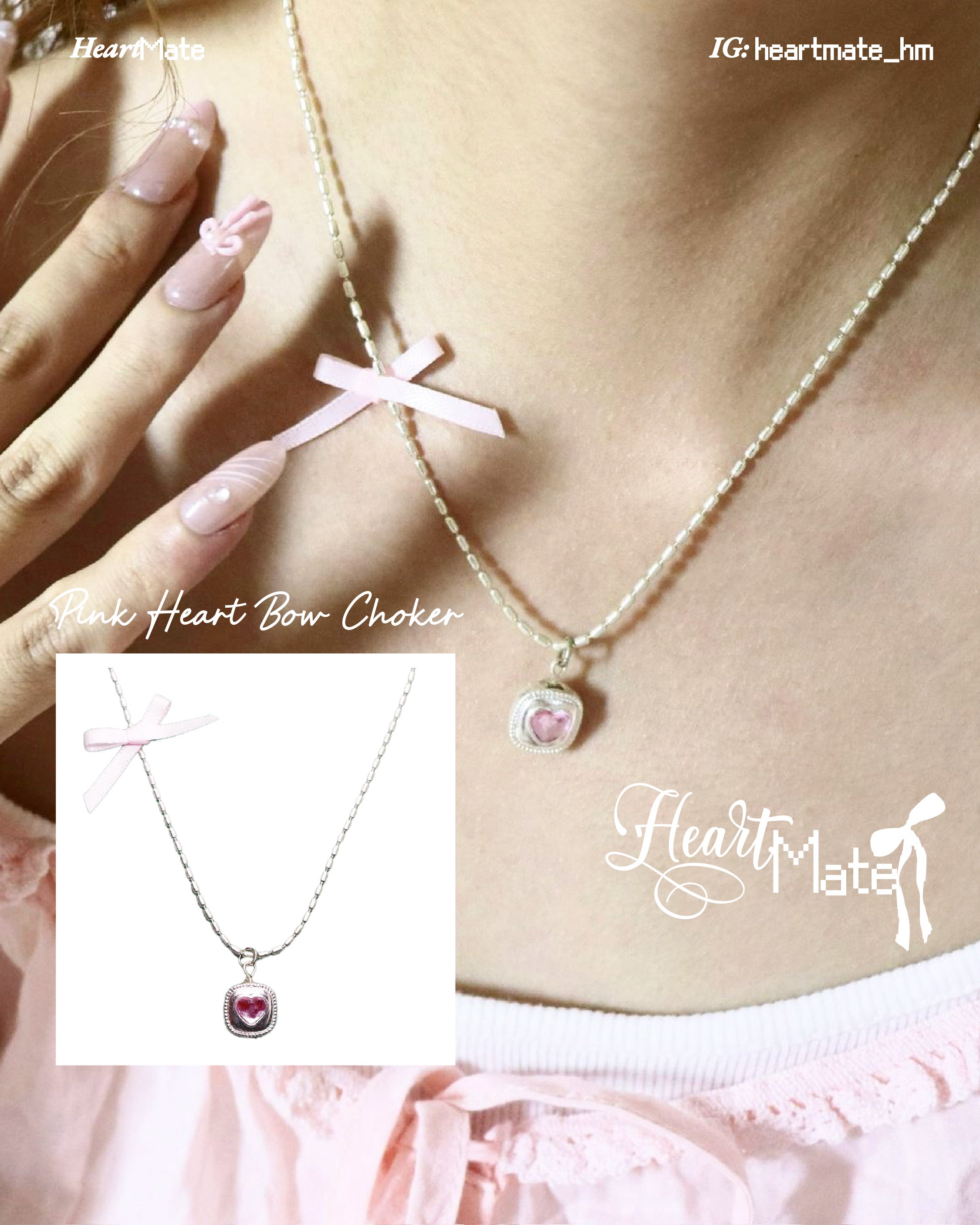 ⋆.𐙚 ̊Pink Heart Bow Choker